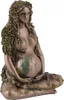 A bronze figurine of a pregnant woman, adorned with green ivy, sitting in a lotus position. Produktbild-Vorschau