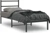 A black metal bed frame with a headboard, mattress, and bedding, shown against a white background. Podgląd zdjęcia produktu