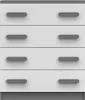 A front view of a white dresser with gray handles, showing four drawers. Produktbild-Vorschau