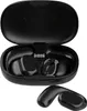 A pair of black wireless earbuds in their charging case, with one earbud shown separately. Produktbild-Vorschau