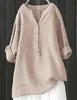 ASKSA Damen Baumwolle Leinen Bluse Einfarbig Langarm Shirt Produktbild-Vorschau 2