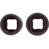 Two black metal sockets with red hexagonal outlines and square openings are shown side-by-side against a white background. Produktbild-Vorschau