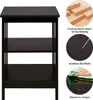 A dark brown three-tiered shelf unit with informational graphics on the right side. Podgląd zdjęcia produktu