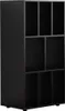 A black shelving unit with multiple compartments. Produktbild-Vorschau