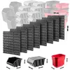 A collage of tool storage containers and wall panels, with dimensions indicated. Náhled obrázku produktu