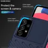 Close-up of a dark blue phone case, highlighting its protective features for the screen and camera. Produktbild-Vorschau