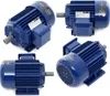 A collage of four images showing different views of blue electric motors. Produktbild-Vorschau
