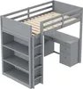 A gray loft bed with a desk and bookshelf underneath, shown against a white background. Náhled obrázku produktu