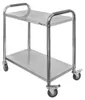 A stainless steel two-tier serving cart with handles and wheels, shown against a white background. Produktbild-Vorschau