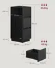 Diagram showing dimensions and weight of a black cabinet and its drawer. Náhled obrázku produktu