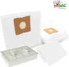 A collection of vacuum cleaner bags and a filter are displayed on a white background. Produktbild-Vorschau
