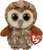 A plush toy owl with large glittery eyes and a glittery beak, sitting on a white background. A red heart-shaped tag with the TY Beanie Boos logo is attached to its wing. Náhled obrázku produktu