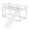 A white wooden bunk bed with a ladder and a slide, shown against a white background. Podgląd zdjęcia produktu