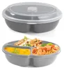 A divided food container with a lid, shown both closed and filled with food. Produktbild-Vorschau