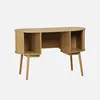 A wooden desk with curved edges and storage compartments. Produktbild-Vorschau