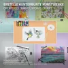 A collage of images showcasing various art supplies and artwork, with text overlays. Produktbild-Vorschau