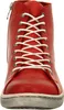 A close-up front view of a red high-top sneaker. Voir les images du produit