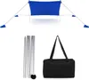 A blue beach tent, poles, and a carrying bag are displayed against a white background. Produktbild-Vorschau