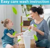 A mother and daughter are doing laundry together, with green leaves floating around them. Voir les images du produit