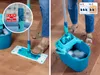 A person is using a mop and bucket set on a wooden floor. The image is split into two parts, showing different aspects of the product. Náhľad obrázku produktu