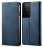 A blue flip-style phone case for a Samsung Galaxy S21 Ultra 5G, shown from the front and side. Produktbild-Vorschau