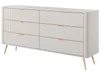 A beige dresser with gold handles and legs, shown against a white background. Produktbild-Vorschau