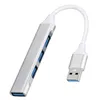 A silver USB hub with a white cable and USB connector, isolated on a white background. Produktbild-Vorschau