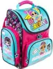 A pink and teal backpack with cartoon characters and text. Produktbild-Vorschau