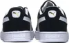 The back view of two black Puma sneakers with white soles and gold Puma logos. Produktbild-Vorschau