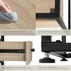 A collage of four close-up images showcasing features of a sideboard, including its surface, frame, drawer slides, and adjustable feet. Produktbild-Vorschau