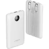 Two white power banks are shown against a white background. One is angled towards the viewer, showing a digital display and the brand name. The other is shown from the back, displaying integrated cables and regulatory information. Produktbild-Vorschau