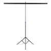 A black projector screen on a tripod stand against a white background. Produktbild-Vorschau