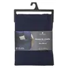 A navy blue duvet cover is displayed on a hanger, with its packaging showing a lifestyle image of a bed. Podgląd zdjęcia produktu