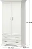A white wooden wardrobe with two doors and two drawers, shown from a slight angle with dimensions indicated. Náhled obrázku produktu