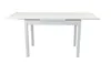 A white dining table with an extension mechanism is shown against a white background. Produktbild-Vorschau