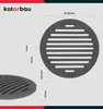 A diagram showing a round metal grate with dimensions and branding. Anteprima dell’immagine prodotto