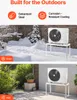 The image shows an air conditioner stand in two different outdoor settings: one in snow and one in a garden. Náhľad obrázku produktu