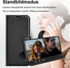 A person is shown holding a phone in a black flip case, with the case propped up to display a video of a couple. Produktbild-Vorschau