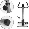 A stationary exercise bike shown from the front, with close-up insets of adjustment knob and foot pedal. Produktbild-Vorschau