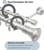 Close-up of a metal curtain rod with rings and clips, showing its diameter and stability features. Produktbild-Vorschau