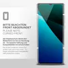A smartphone screen protector is shown on a white background with text explaining its features. Produktbild-Vorschau