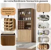 A collage of images showing a wooden cabinet with glass doors, wine racks, and storage compartments, along with various lifestyle shots of the cabinet in different room settings. Náhled obrázku produktu