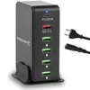 A black multi-port USB charging station with several USB ports and power cables on a white background. Produktbild-Vorschau