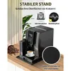 A coffee machine is shown on a wooden counter with coffee beans and a cup of coffee. Produktbild-Vorschau