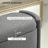 Close-up of a gray upholstered bench with text overlays highlighting its features. Anteprima dell’immagine prodotto
