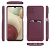 Multiple views of a raspberry-colored phone case with a card holder. Produktbild-Vorschau