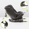 A black car seat is shown from the side, with inset images and arrows highlighting features. Podgląd zdjęcia produktu