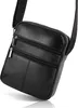 A black leather messenger bag is shown against a white background. Podgląd zdjęcia produktu