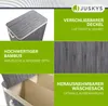 A collage of images showcasing a bamboo laundry basket with various features highlighted by text. Náhľad obrázku produktu