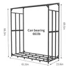 A diagram of a black metal firewood rack with dimensions and weight capacity indicated. Podgląd zdjęcia produktu